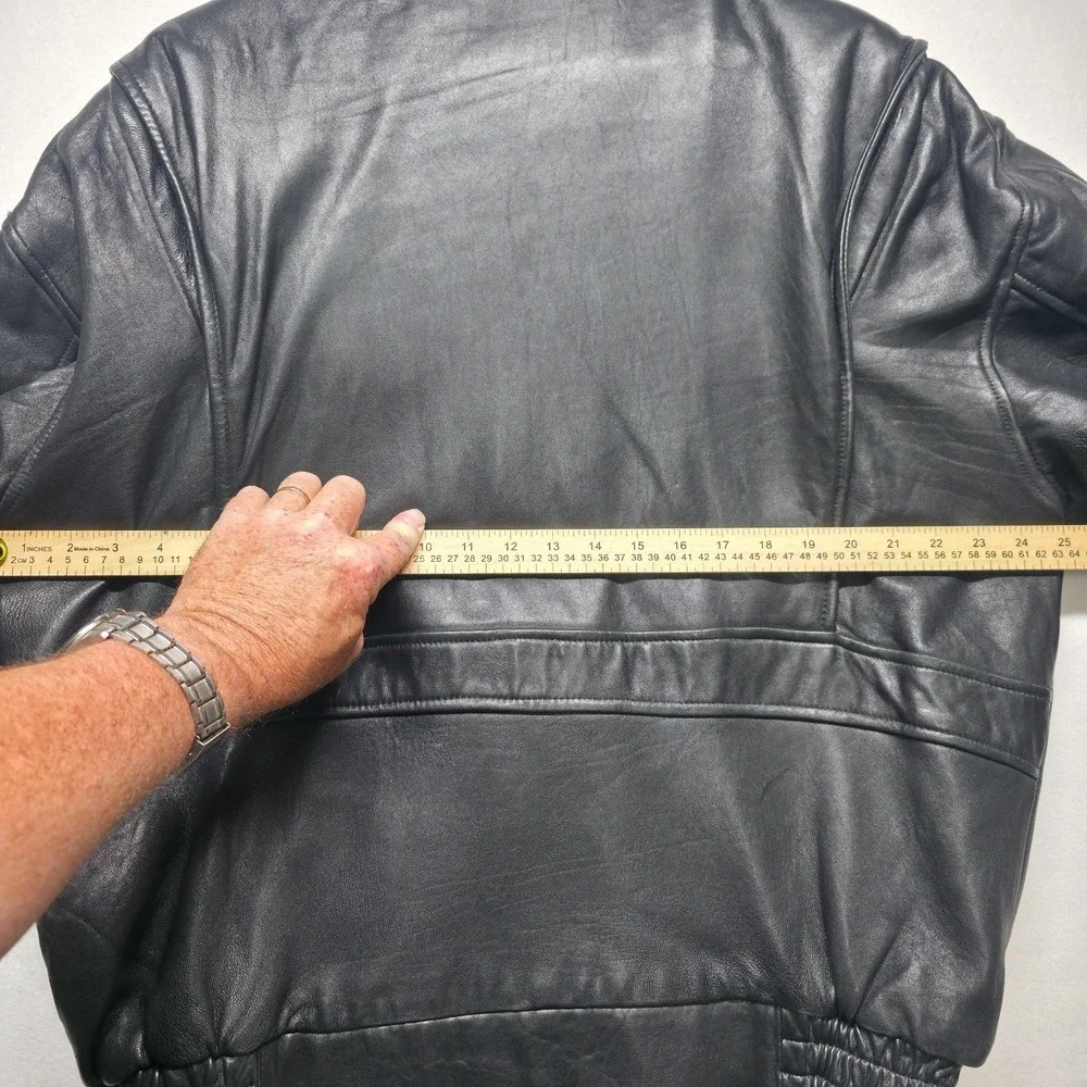 Vintage New River Men's Black Lamb Leather Bomber Jacket Size Large
